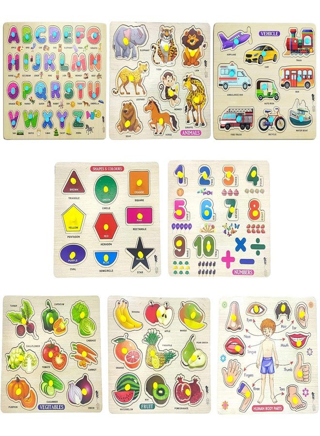APPSTER ABCD, Animal, Vehicles, Shape Color, Numbers, Fruits, Vegetables & Body Parts Wooden Puzzle Toy for Kids Jigsaw Puzzles for Adults Baby Learning Educational Toys Board Game (8pcs Jumbo Size) - Image 1